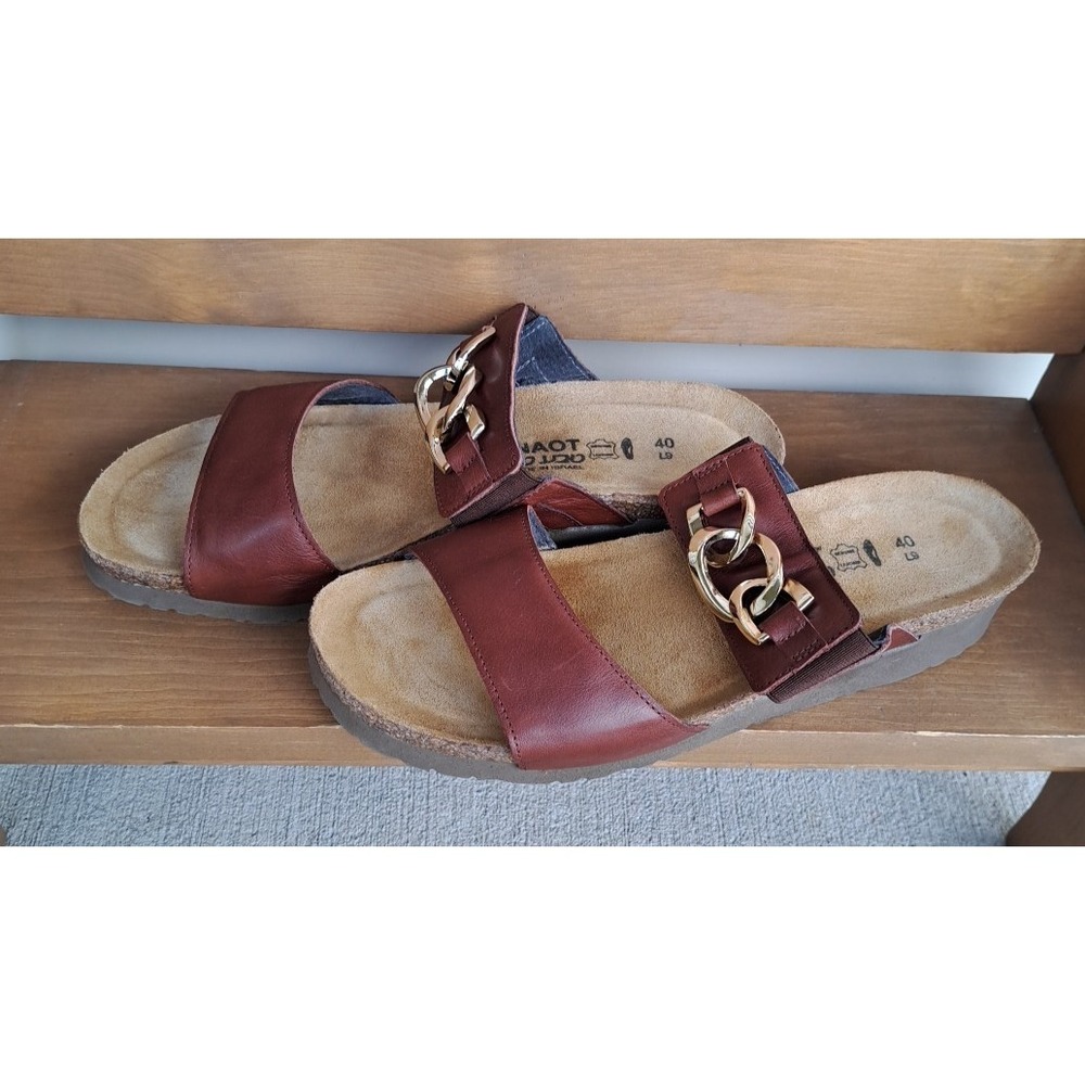 Naot Victoria Wedge Sandals Women's 9 Chestnut Leather Anatomic Cork Comfort